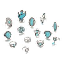 14vnt/rinkinys Vintage Bohemian Open End Reguliuojamas žiedų rinkinys Kaktusas Saulės formos Dirbtinis Turkis Knuckle Žiedai Madingi Papuošalai Dovana Sets gray