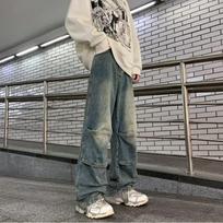 Vyriški geltoni retro purvu dažyti džinsai: Pavasarinės/Rudeninės Laisvos Hip-Hop Gatvės Kelnės XXXL mėlyna