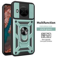 Dėklas Nokia G10 G20 X100 Stumdomas Kameros Apsaugos Telefono Dėklas Nokia C1 C10 C20 C30 Magnetinis Automobilinis Žiedo Stovas Galinis Dangtelis For Nokia C1 žalia