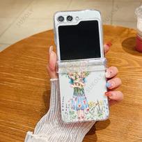 Floral Transparent Folding Phone Case For Samsung Galaxy Z Flip 6 5 4 3 Hard Back Cover For Samsung Galaxy Z Flip6 Flip5 Flip4 For Galaxy Z Flip 5