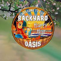 1pc, Round Wooden Sign Tiki Bar Sign - Always Tropical Parrot Drinking Decor for Five O'Clock Bar, Home Bar, Beach Tiki Lounge, Wood