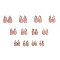 24pcs Almond Press On Nail Glossy False Nail Stiletto Acrylic Nail with White Gold French Tip Designs for Holiday