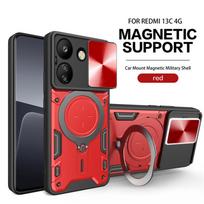 Dėklas Xiaomi Redmi 13C, atsparus smūgiams, su žiedu, laikikliu, slankiojančiu kameros apsauginiu dangteliu, Dėklas Xiaomi Redmi 13C 13 C Redmi13C 4G galinis dangtelis For Redmi 13C red