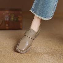 Krazing Pot Sheep Skin Spring Summer Size 41 Chunky Heels Women Square Toe Deep Mouth Platform Pumps 35 chaki