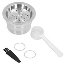 Reusable Coffee Capsule Stainless Steel Refillable Coffee Pod with Brush for Cafissimo Coffee L white