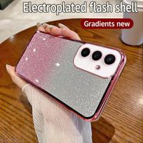 For Samsung Galaxy S23 FE Case Samsung SM-S711B, SM-S711U Phone Case Shiny Glitter Plating Silicone Camera Lens Soft Back Cover For Galaxy S23 FE gray