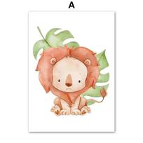 Nursery Elephant Giraffe Rhino Monkey Lion Nordic Posters And Prints Wall Art Canvas Painting Wall Pictures Baby Kids Room Decor 21cm×30cm NoFrame