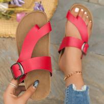 New Women Slippers Cross Strap Toe Loop Flat Slippers Solid Color Open Toe Non Slip Shoes Summer Roman Sandals Slides Women 36