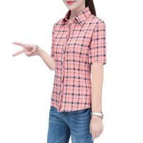 Women Shirt Flower Plaid Pattern Regular Style Shirt Buttons Placket Casual S raudona