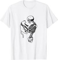 Funny Skeleton Holding A Cat Halloween T-Shirt - T-Shirt S smėlis