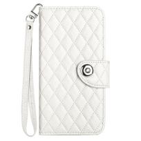 6-Color PU Leather Diamond Check-Patterned Wrist Strap Wallet Phone Case for Nokia HMD Fuison,Pulse,Skyline,Nokia 6.3,C10,C12,C20,C22,G10,G11,G20... HMD Pulse Pro balta