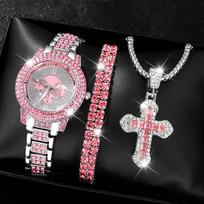 3-Piece stylish and simple women's quartz watch set, shining exquisite women's watch, suitable for daily use or gift giving, suitable for all women rožinė