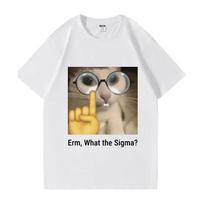 Erm, what Sigma  Funny Meme T-shirt For Men Women Silly Cat Humor Printed Fashion Tops  O-Neck XS balta
