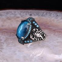 Hecheng Retro Punk Colored Gemstone Scorpion Eagle Men's Ring Size 11