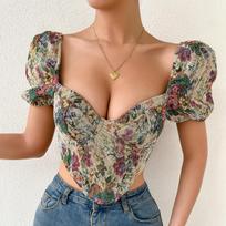 Naujas Sexy Backless Bubble Sleeve žuvies kaulo dirželis Retro bakas S įvairiaspalvis
