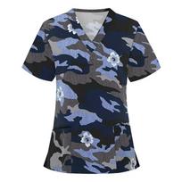 Women's T-shirt V-neck Nurse Uniform Casual and Comfortable Short Sleeved Women's Colorful Spotted T-shirt S gray