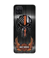 Coque Maniacase Pour Samsung galaxy A12 Harley Davidson tête de mort fond gris juoda