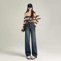 Straight Trousers for Women Spring Loose Narrow Version Wide-leg Jeans for Women Spring High Waist Denim Wide-leg Trousers for Women XS