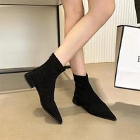Womens Sexy Pointed Leopard Print Rider Boots Botas Femininas Winter Warm Suede 2024New Low Heel Trendy Motorcycle Fashion Boots 35 juoda