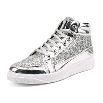 2024 m. madingi vyriški sportbačiai, aukštakulniai, auksiniai, prabangūs, blizgantys batai gatvės apranga Hiphopo laisvalaikio batai Chaussures Homme 38 sidabras