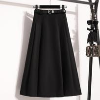 New Autumn and Winter Style Retro High Waist Slim A-line Pleated Skirt Solid Color Mid-length Hip-covering Skirt M juoda