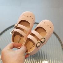 Kid Flat Shoes Spring Retro Shallow Hook-loop Kids Princess Shoe Toddler Solid Color Light Dress Girls Shoe Design Zapatos Niña 21insole13.7cm rožinė