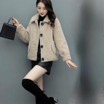 Jacket Women's New Korean Version Autumn and Winter Thickened and Velvet Lamb Wool Short Sweater M abrikosas