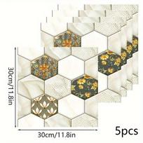 5 Pcs 3D Bohemian-style Instant Peel-and-Stick Wall Tiles - Heat-resistant, Waterproof and Moisture-proof Wall Decorations 5pcs