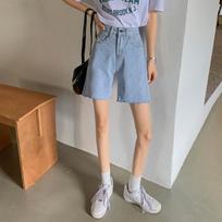 Denim Five-quarter Pants Wide-leg Pants for Women In Summer New Korean High-waist Loose Casual Straight Women's Shorts S