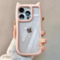 Minkštas silikoninis mielų kačių ausų telefono dėklas iPhone 15 14 13 12 11 Pro Max skaidrus smūgiams atsparus kietas akrilinis rėmelis galinis dangtelis For iphone13Pro