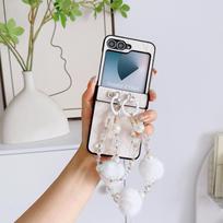 Cute Bobbles Colorful Bead PU Leather Wrist Strap Phone Case for Samsung Galaxy Z Flip 6 5 4 3 Hinge Protection Shockproof Cover For Samsung Galaxy Z Flip6