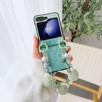 Cute Bobbles Colorful Bead PU Leather Wrist Strap Phone Case for Samsung Galaxy Z Flip 6 5 4 3 Hinge Protection Shockproof Cover For Samsung Galaxy Z Flip6