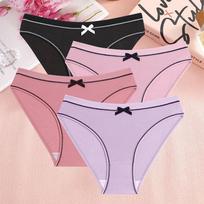 FINETOO 4Pcs Sexy Panties Female Underwear Low-rise Lingerie Comfortable Briefs Bow Tie Girl Breathable Women's Sexy Intimates S&Set pink