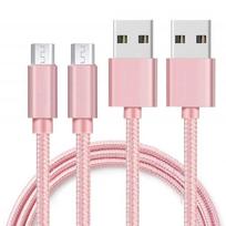 Lot 2 Cables for ASUS ZENFONE 5 LITE - 4 MAX - 3 MAX - MAX M1 - MAX M2 - GO - Pink Braided Nylon USB Cable [Phonillico®]