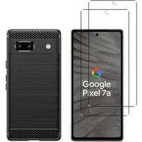 Case for Google Pixel 7a and 2 Tempered Glass Screen Protector Phonillico® juoda