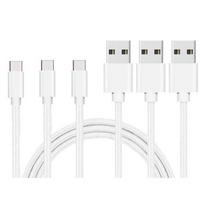 USB-C Cable for Google Pixel 6 - Google Pixel 6 Pro - Nylon Braided Silver White 1 Meter [PACK OF 3] Phonillico® balta