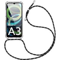 Case - E.F.CONNECTION - For Xiaomi Redmi A3 - Shockproof Protection - Adjustable Shoulder Strap - Black Silicone