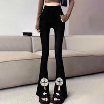 Spring and Summer Style Chinese Style Light-flare Barbie Pants for Women with High Waist Shark Pants Slim and Versatile Bell-bottom Pants Embroidered M juoda