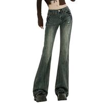 Women's High Waist Slim Straight Loose Casual Pants Wide Leg Pants L mėlyna