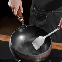 Chinese Cooking Wok with Wooden Lid, Flat Base for Induction Use 24cm