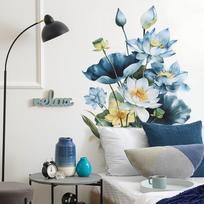 2 Pcs Simple Painted Lotus Bedroom Living Room Home Wall Background Landscaping Decoration Wall Stickers 30*90cm*2pcs/fun-c100