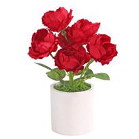 Peony Flower Small Bonsai High-End Simulated Flower Creative Indoor Ornament Green Plant Simulated Potted Flower Fake Flower raudona