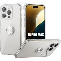 Coque silicone transparente pour iphone 16 pro max, avec support à anneau rotatif argenté