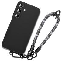 Coque pour Samsung Galaxy A35 5G- Coque Silicone Noir à Bracelet Amovible Gris, Protection Antichoc Anti-rayures