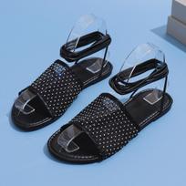 Large Size Ankle Loop Strap Sandals Flat Casual Women's Shoes 36 juoda