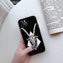 JO50 Satan Goat Head Phone Case for iPhone 7 8 11 12 13 14 15 16 16E XS Pro Max XR X SE Samsung S20 S21 S22 S23 S24 FE Ultra Plus Lite S21S A55 iPhone 13 tamsiai mėlyna