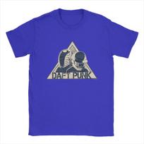 Daft Punk T-Shirts for Men Hipster Pure Cotton Tee Shirt Crewneck Short Sleeve T Shirt Gift Idea Clothes S mėlyna