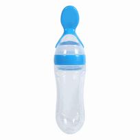 90ml silikoninis kūdikio ir mažylio maitinimo buteliukas su šaukšteliu šviežiam maistui, košėms, spaudžiamas tiektuvas (Mėlyna) Blue white