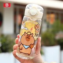 Capybara Animacinis 400ml Nešiojama Didelės Talpos Vandens Butelis Sportas Fitness Puodeliai Su Šiaudeliu Studentas Plastikiniai Vandens Puodeliai