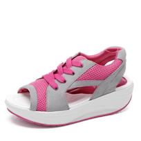 Summer fish mouth thick sole heightening rocking shoes sandals Korean version casual loose cake women's shoes fashion sports casual mesh shoes 35 raudona